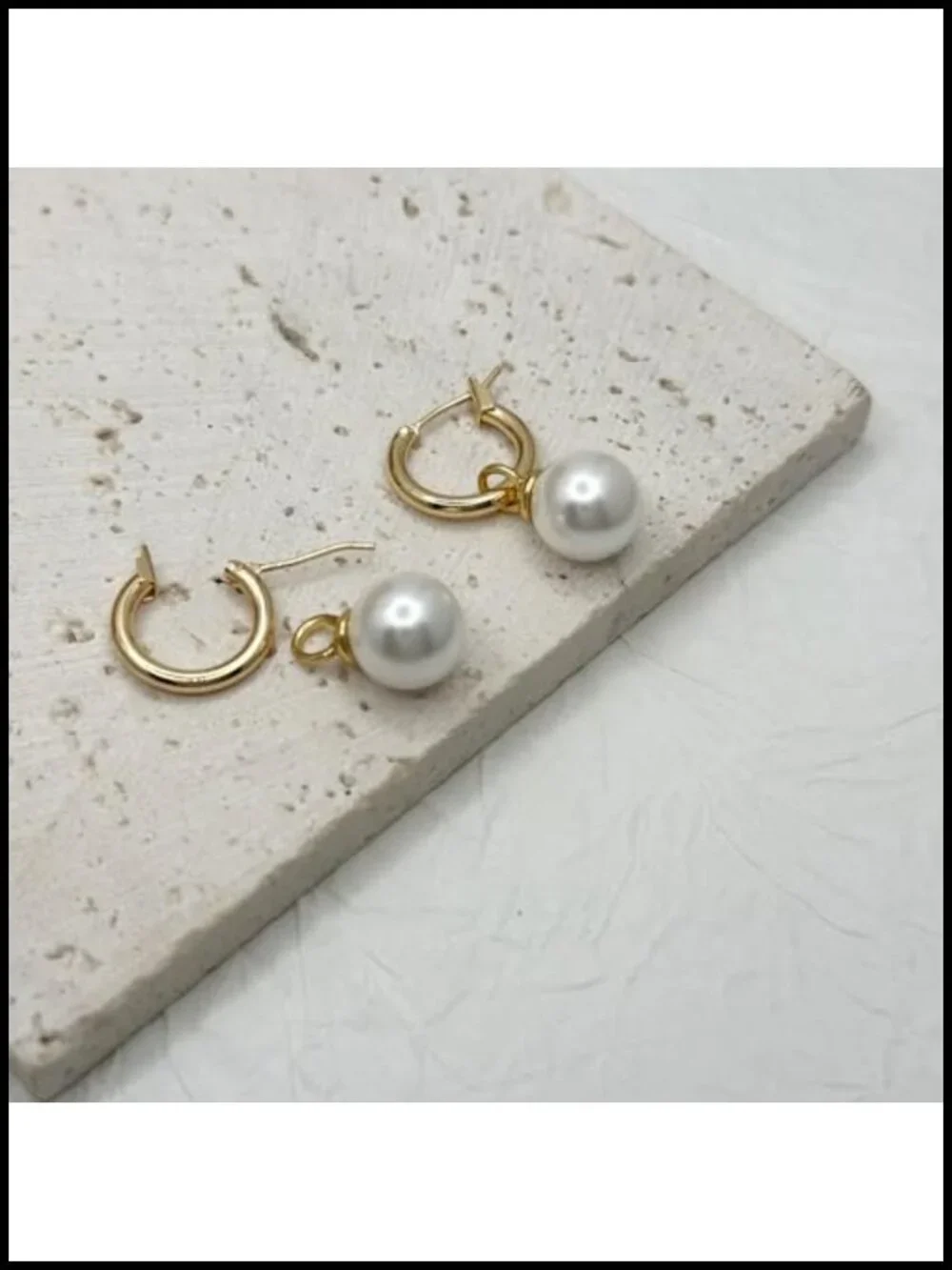 14K Gold Plated Hoop Earrings Simulated Pearl Huggie
